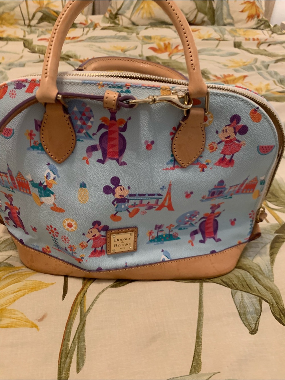 Dooney & Bourke Light Blue Disney Character Satchel with Tan Trim